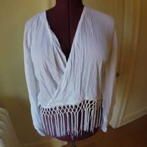*Brand New* ARDEN B. White Fringe Drape Blouse